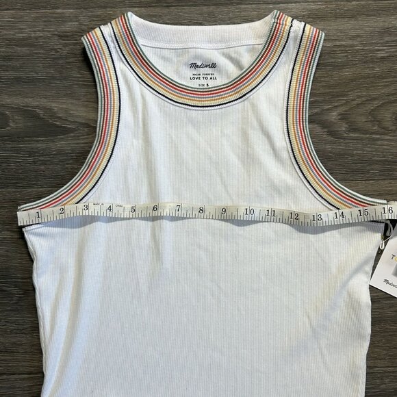 Madewell Small The Pride Brightside Crop Tank Top White Rainbow Love to All - Picture 6 of 10